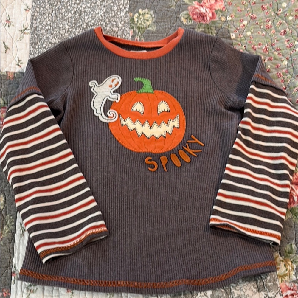 Mud Pie Spooky Pumpkin Kids Shirt - Brown and Orange